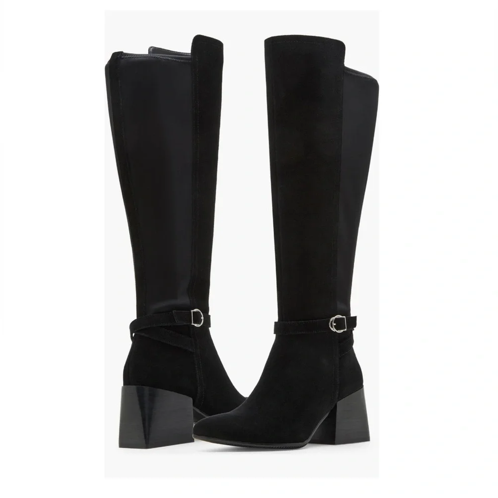 Blondo Twyla Waterproof Knee High Boots Black Suede Women’s 8 Stretch to Fit